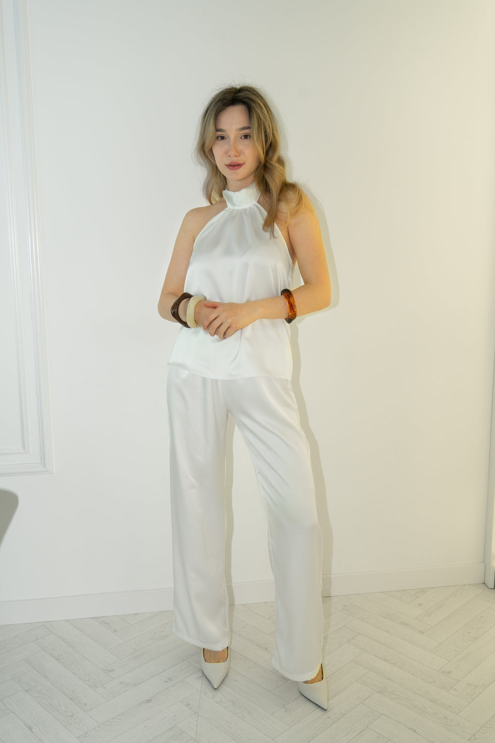 Satynowe Spodnie Lume White
